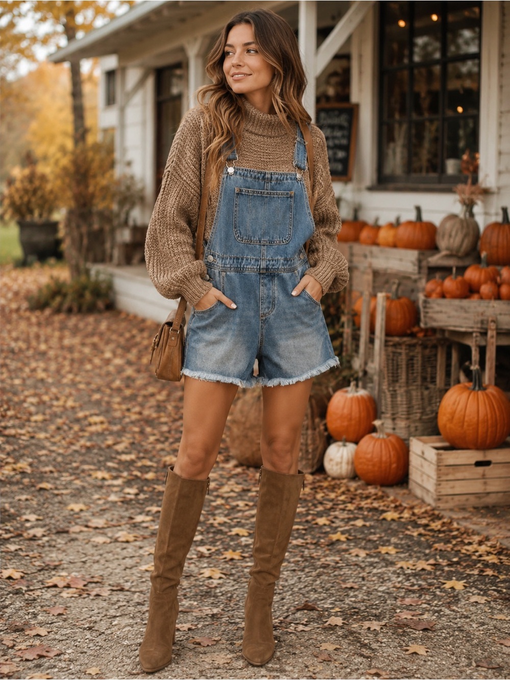 Denim Short Overalls - Light Blue